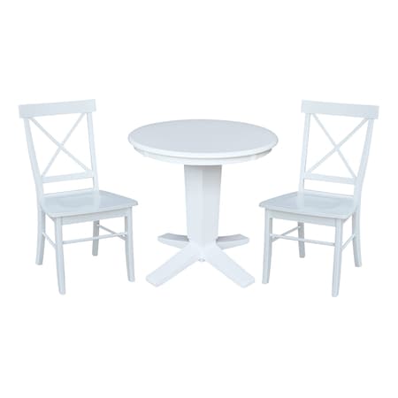 International Concepts 30 in. Solid Wood Round Top Pedestal Dining Table with 2 Chairs, White K08-30RT-23B-C613-2